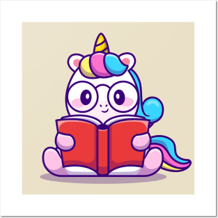 Cute Unicorn Reading Book Posters and Art